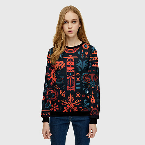 Женский свитшот Абстрактный паттерн в славянской стилистике / 3D-Черный – фото 3