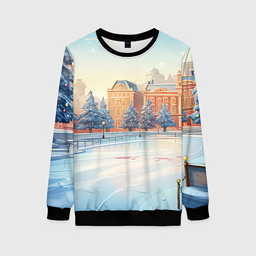 Женский свитшот Новогодняя городская площадь / 3D-Черный – фото 1