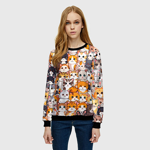 Женский свитшот Очень много котиков / 3D-Черный – фото 3