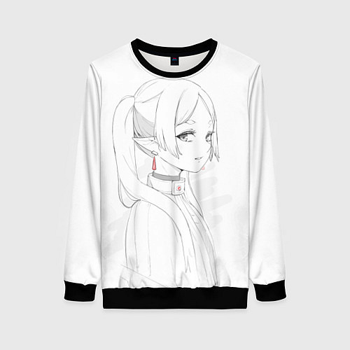 Женский свитшот Фрирен - карандашный набросок / 3D-Черный – фото 1