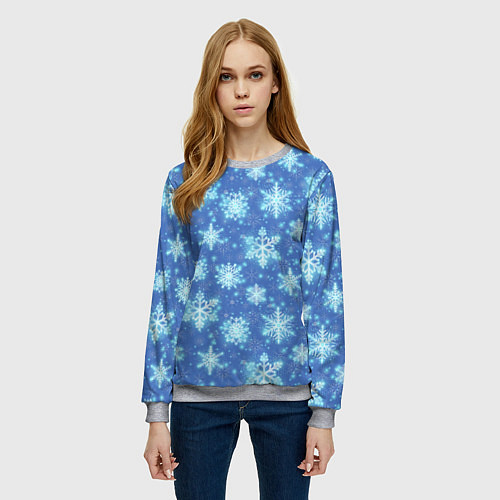 Женский свитшот Pattern with bright snowflakes / 3D-Меланж – фото 3