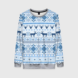 Свитшот женский Blue sweater with reindeer, цвет: 3D-меланж