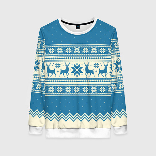 Женский свитшот Sweater with deer on a blue background / 3D-Белый – фото 1