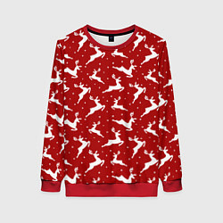 Женский свитшот Красный паттерн с новогодними оленями