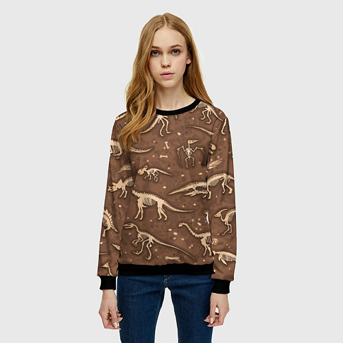 Женский свитшот Dinosaurs bones / 3D-Черный – фото 3