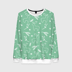 Женский свитшот Зеленый рождественский узор с оленями