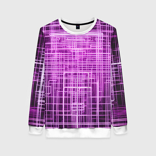 Женский свитшот Фиолетовые неоновые полосы киберпанк / 3D-Белый – фото 1