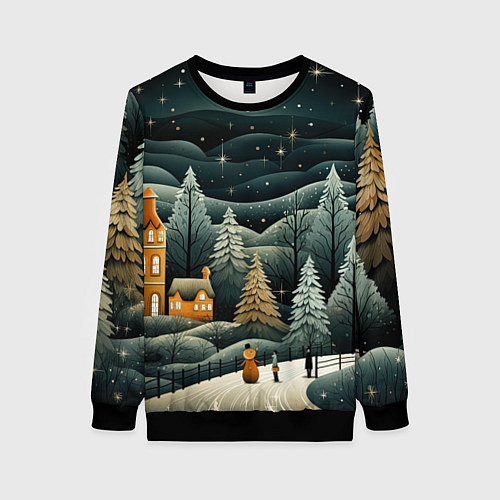 Женский свитшот Зима в городе ожидание праздника / 3D-Черный – фото 1