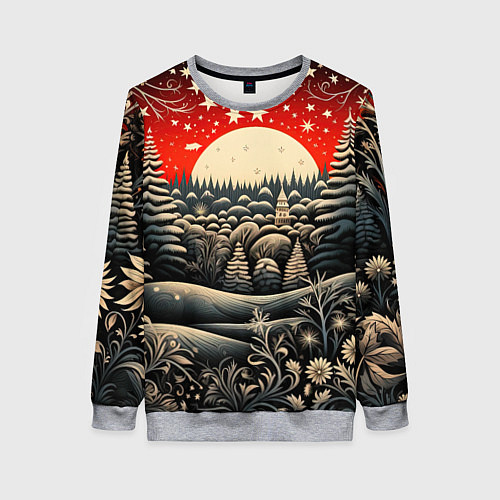 Женский свитшот Новогодняя сказка зимний рисунок / 3D-Меланж – фото 1