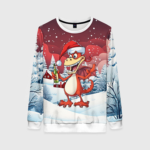 Женский свитшот Красный дракончик с шампанским / 3D-Белый – фото 1