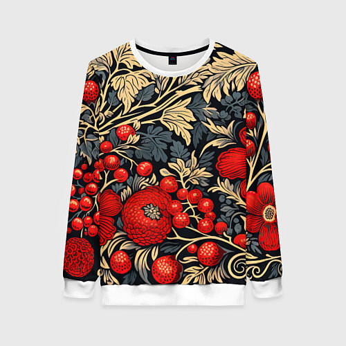 Женский свитшот Новогодние ягодки и узоры / 3D-Белый – фото 1