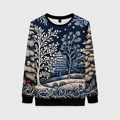 Женский свитшот Ледяные узоры нового года / 3D-Черный – фото 1