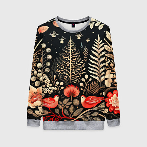 Женский свитшот Елочные узоры нового года / 3D-Меланж – фото 1