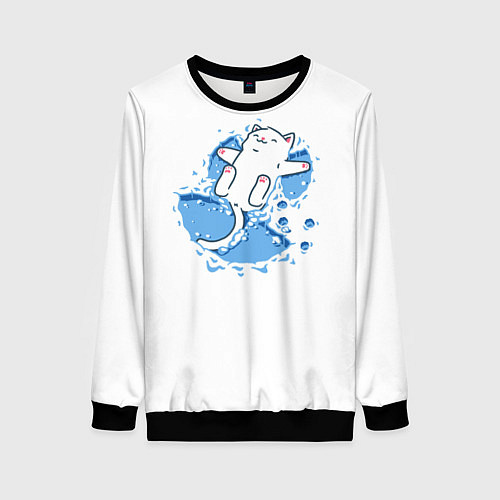 Женский свитшот Снежный кото-ангел / 3D-Черный – фото 1