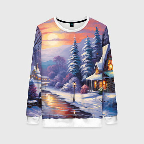 Женский свитшот Заснеженный новогодний лес чудес / 3D-Белый – фото 1