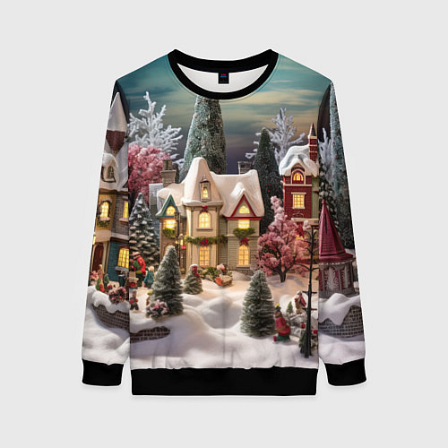 Женский свитшот Снежное сияние ночи / 3D-Черный – фото 1