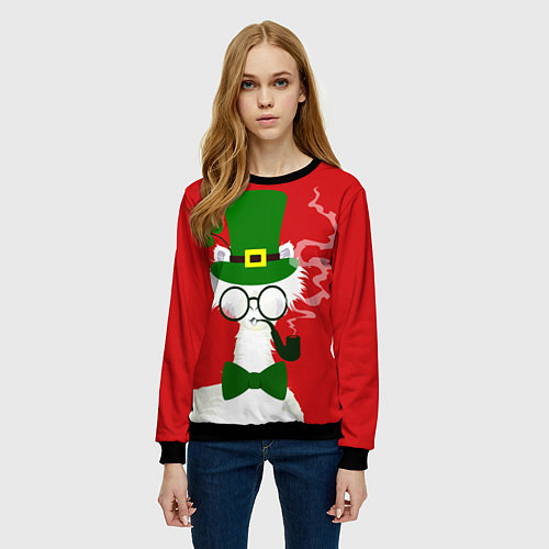 Женский свитшот Лама - альпака в день Патрика / 3D-Черный – фото 3