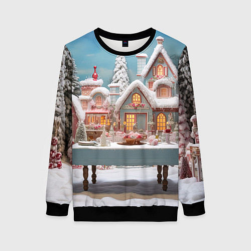 Женский свитшот Снежный день в городе / 3D-Черный – фото 1