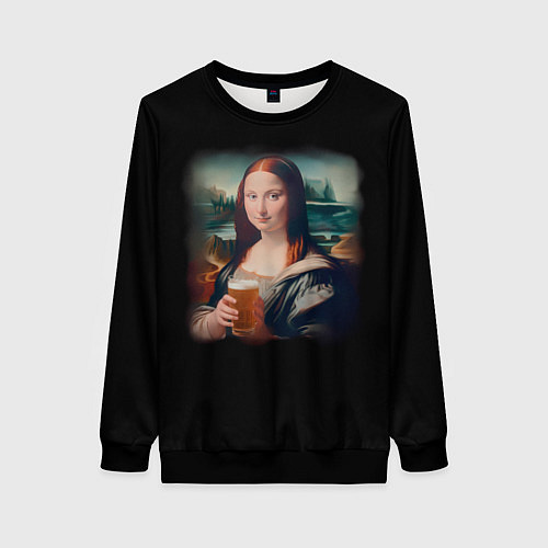 Женский свитшот Мона Лиза с пивком / 3D-Черный – фото 1