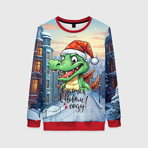 Женский свитшот Дракошка зеленка / 3D-Красный – фото 1