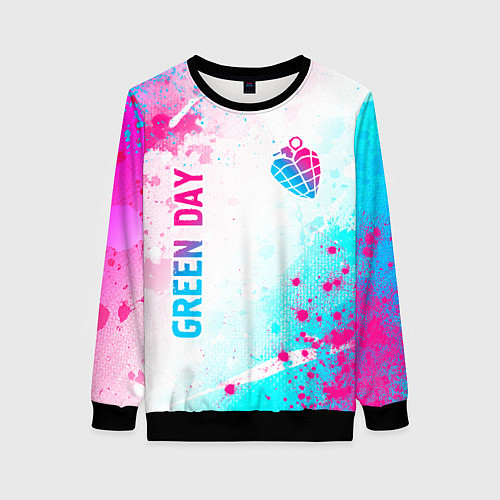 Женский свитшот Green Day neon gradient style вертикально / 3D-Черный – фото 1