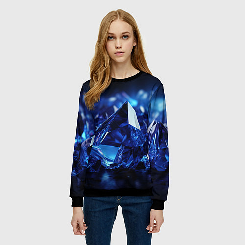 Женский свитшот Синие прозрачные алмазы / 3D-Черный – фото 3