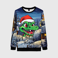 Женский свитшот Милый зеленый дракончик 2024