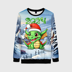 Женский свитшот Милый зеленый дракончик 2024