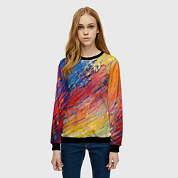 Свитшот женский Смешение масляных красок синий жёлтый красный живо, цвет: 3D-черный — фото 2