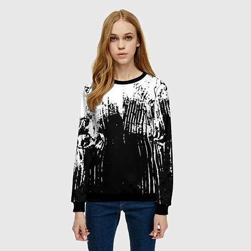 Женский свитшот Черно-белая абстракция гранж / 3D-Черный – фото 3