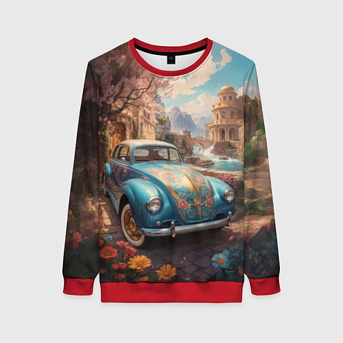 Женский свитшот Сказочный ретро автомобиль / 3D-Красный – фото 1