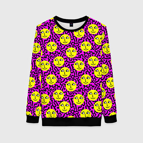 Женский свитшот Smiley face on violet / 3D-Черный – фото 1