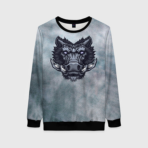 Женский свитшот Стальной дикий кабан на сером фоне / 3D-Черный – фото 1