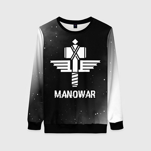 Женский свитшот Manowar glitch на темном фоне / 3D-Черный – фото 1