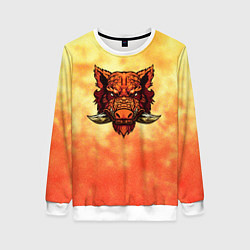 Женский свитшот Огненный дикий кабан на фоне пламени