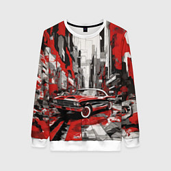 Свитшот женский Черно-красный автомобиль, цвет: 3D-белый