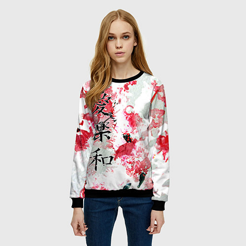 Женский свитшот Японский стиль иероглифы / 3D-Черный – фото 3