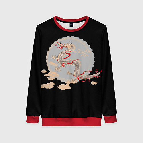 Женский свитшот Дракон на черном фоне в облаках / 3D-Красный – фото 1