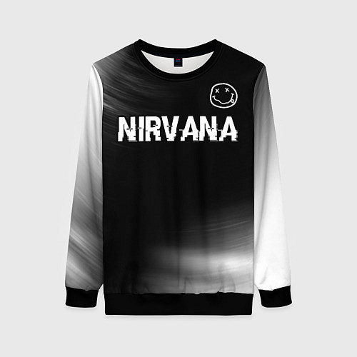 Женский свитшот Nirvana glitch на темном фоне посередине / 3D-Черный – фото 1