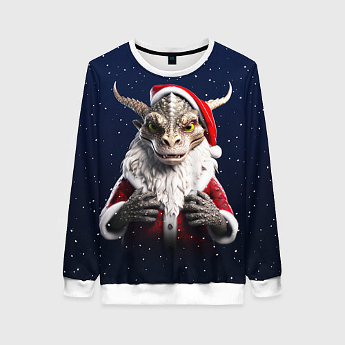 Женский свитшот Дракон в костюме Санты / 3D-Белый – фото 1