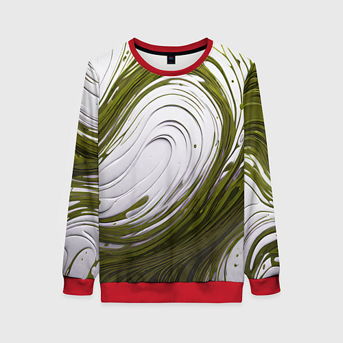 Женский свитшот Бело-зеленая краска / 3D-Красный – фото 1