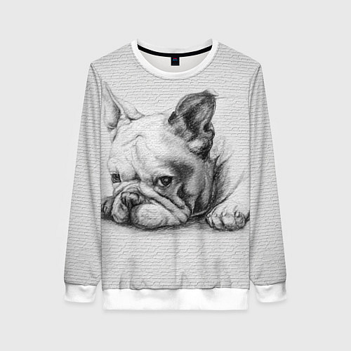 Женский свитшот Французский бульдог чб рисунок на стене / 3D-Белый – фото 1