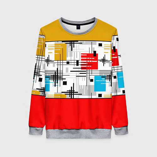 Женский свитшот Узор красного горчичного цвета / 3D-Меланж – фото 1