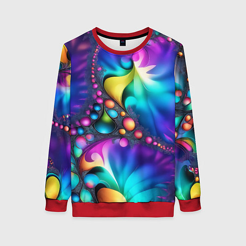 Женский свитшот Розово синий фрактал / 3D-Красный – фото 1