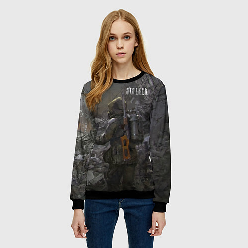 Женский свитшот STALKER 2 одиночка с детектором / 3D-Черный – фото 3