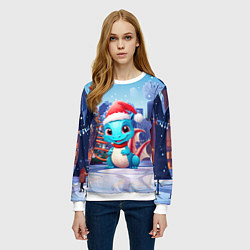 Свитшот женский Маленький дракон зимнего чуда, цвет: 3D-белый — фото 2