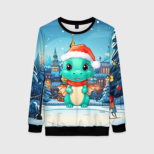 Женский свитшот Маленький дракон зимнего чуда 2024 / 3D-Черный – фото 1