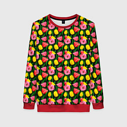 Свитшот женский Разноцветные тюльпаны, цвет: 3D-красный
