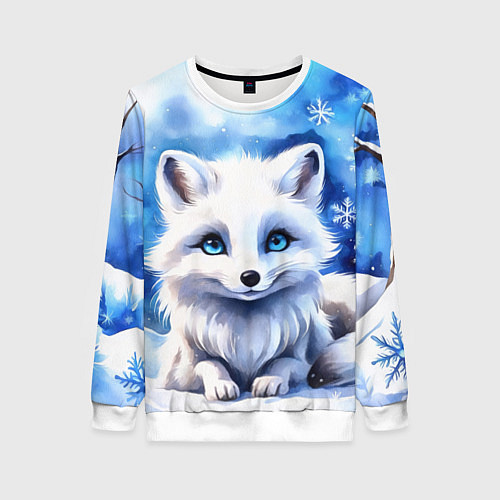 Женский свитшот Портрет мультяшного песца акварель / 3D-Белый – фото 1