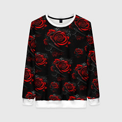 Свитшот женский Красные розы цветы, цвет: 3D-белый